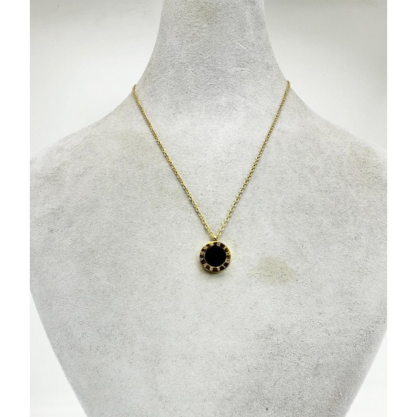 Gold Zincirli Siyah Taşlı Kolye